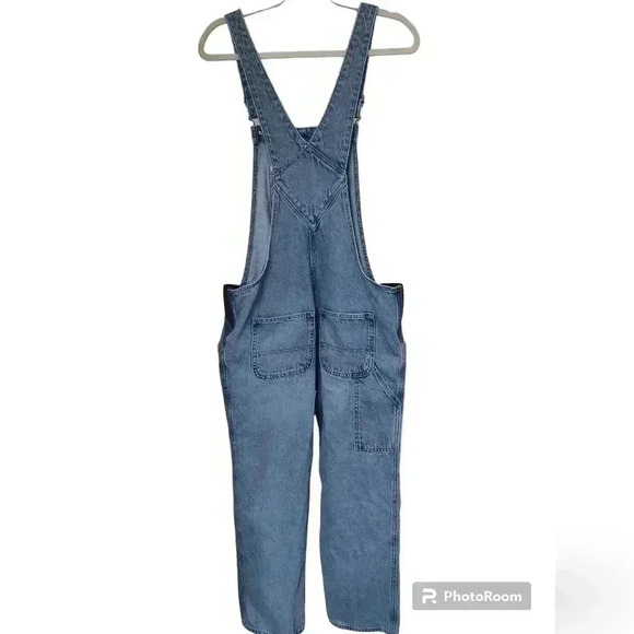 Old Navy Maternity Overalls Blue Stretch Sides Pockets Bib - Picture 2 of 3